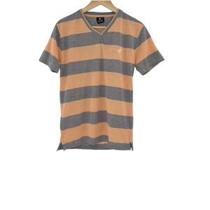 NWT Pacific Polo Club Striped V-Neck T-Shirt Top Women's M Gray Peach Casual‎